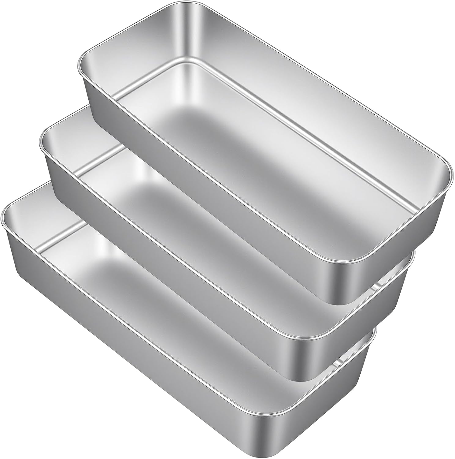 KEILEOHO Set of 3 Rectangular Bread Baking Moulds, 32.5 x 15 x 6.3 cm, Silver Non-Stick Coating Stainless Steel Loaf Tin, Bread Mould, Cake Mould, Square for Bread, Cak