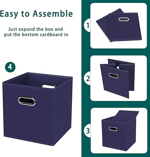 Vista 101 de Cubos de almacenamiento plegables negros, caja de almacenamiento de tela, cestas organizadoras con asas dobles para organizador del hogar