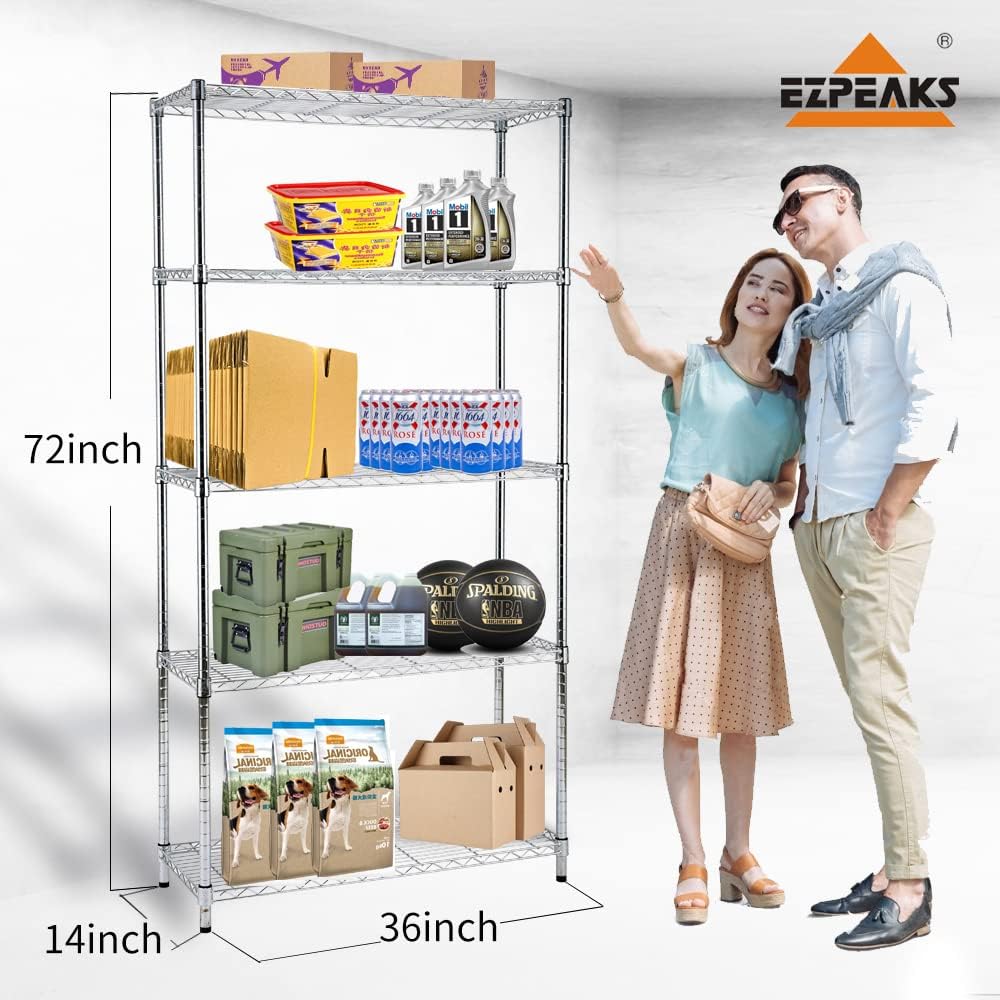 EZPEAKS Chrome 5-Shelf Shelving Unit with 5-Shelf Liners, Adjustable Heavy Duty Steel Wire Shelves, 350lbs Loading Capacity Per Shelf, Shelving Units and Storage Rack(36W x 14D x 72H) Chrome : Home & Kitchen