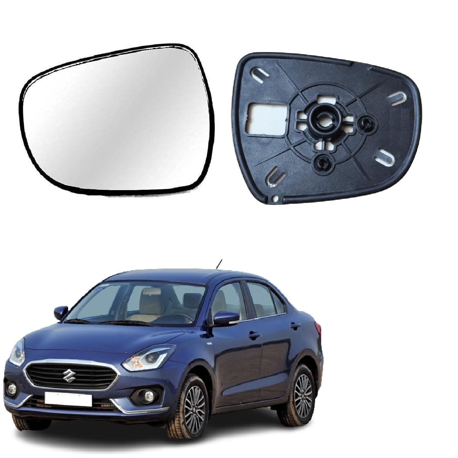 Side View Mirror/Sub Mirror Glass Plate compatible with New Swift Dzire 3RD GEN VXI/VDI/ZDI/ZDI+/ZXI/ZXI+ (2017-2024 Year Model) (MIRROR SHAPE TYPE 1), LEFT PASSENGER SIDE)