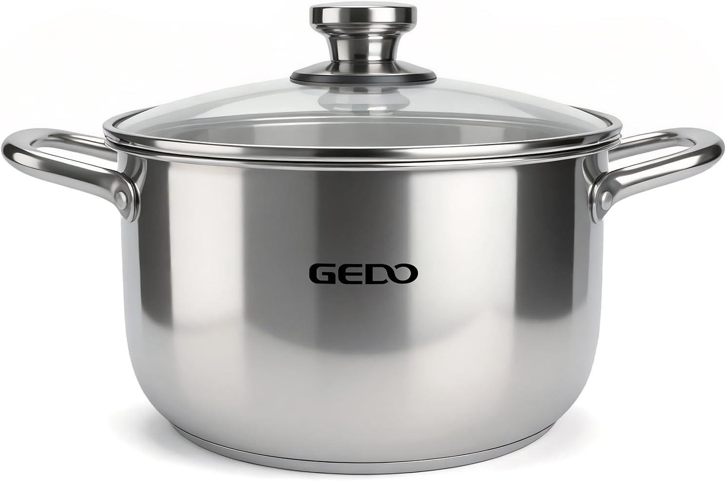 GEDO Stainless Steel Stock Pot with Glass Lid, 304 Grade Premium Soup Pot, Silver, Double Handle, for Kitchen Cooking (7.86in/20cm size)