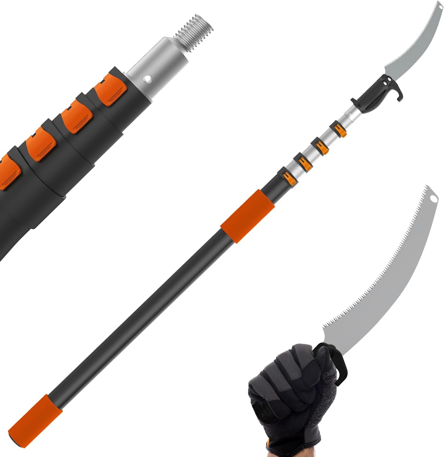 **similar to** Buyplus 26FT Reach Pole Saws for Tree Trimming, Pole Saw with 5-20FT Telescoping Extension Pole, Pruning Saw with 19\" 3X Detachable Saw, Non-Slip Handle, Tree Trimmer for Garden Palms Shrubs 20ft-orange