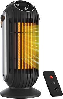 Space Heater 1500W with Remote, Portable Desk Heater with Carry Handle, 7H Timer & 3 Modes, Overheat and Tip-Over Protection, Non-Oscillating, for Home, Office, Bedroom, Desk, Black