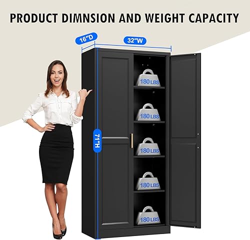 Miniatura 3 de Armario de despensa, gabinete de almacenamiento de cocina de 71 pulgadas de alto, gabinete de despensa de metal con puertas y estantes ajustables