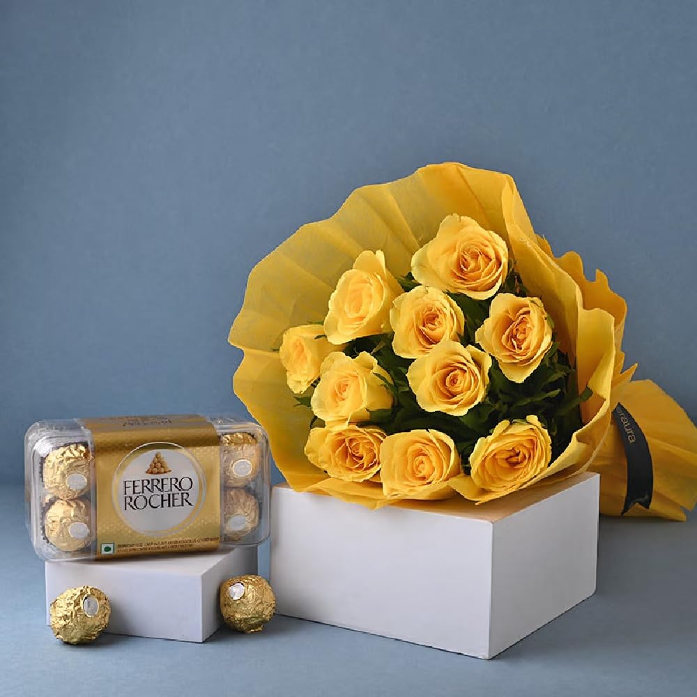 FlowerAura Decorative Fresh Live 12 Yellow Roses Flowers Bouquet With 16 Chocolate For Valentines Day Gift, Birthday Gift, Anniversary Gift, Mothers Day Gift & Womens Day Gift (Same Day Delivery) (B0CX5681KG) Amazon Price History, Amazon Price Tracker