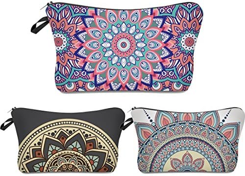 Deanfun Roomy Cosmetic Bag,3 piece Set Waterproof Travel Toiletry Pouch Makeup with Zipper (Mandala Flowers)