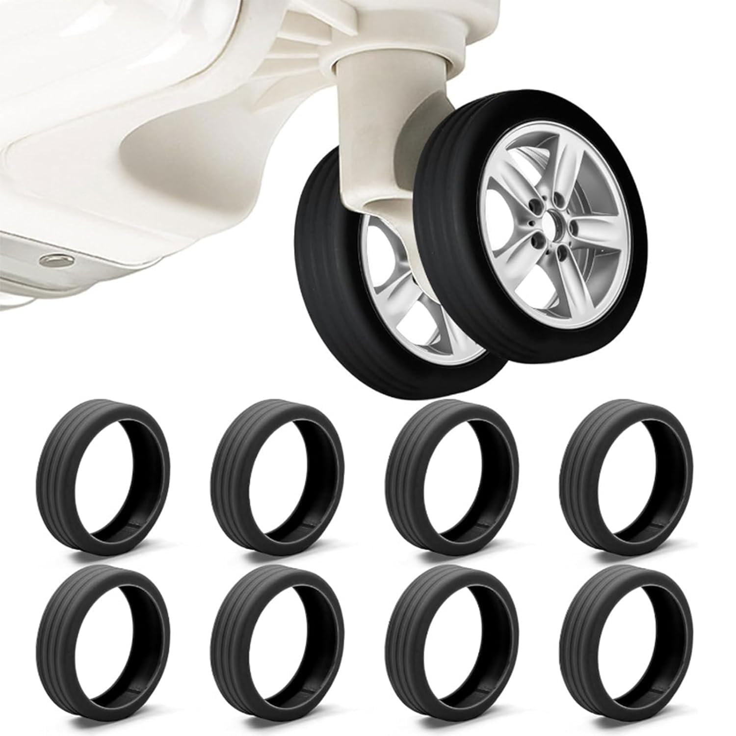 Suitcase Wheel Cover Set of 8 Piece- Anti Scratch, Noise Reduction & Shock Absorption Silicone Protector Fits Most Trolley Luggage Bag & Office Chair-image-45
