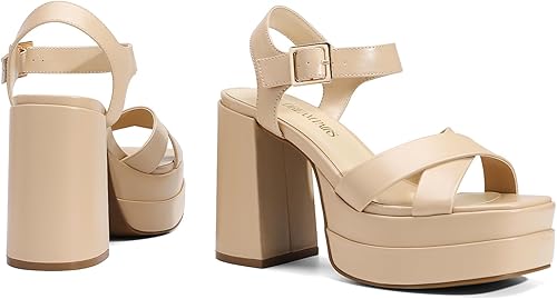 Miniatura 5 de DREAM PAIRS Sandalias de tacón alto con plataforma para mujer, puntera abierta, cuadrada, correa al tobillo, zapatos Y2K para brunch de fiesta