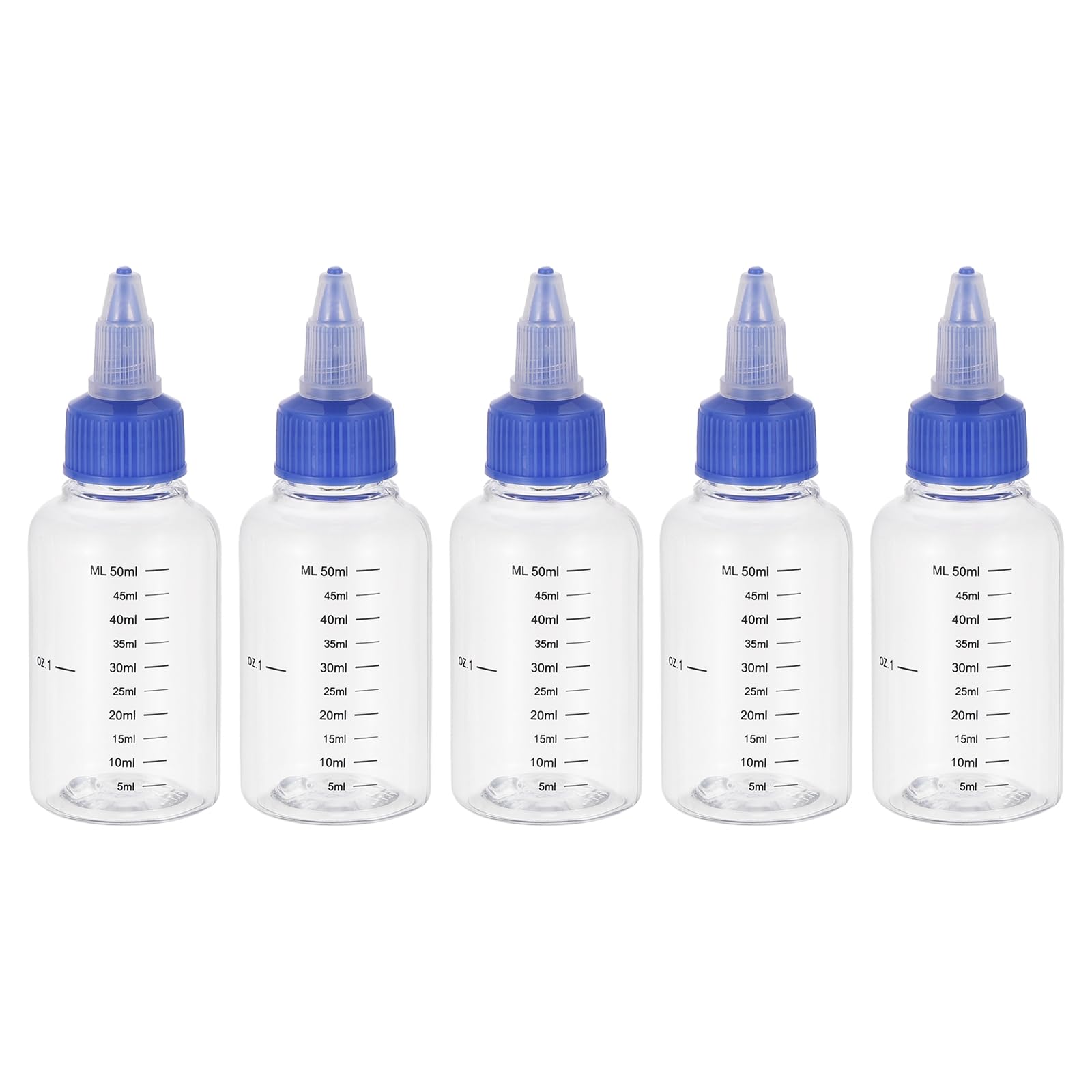 PATIKIL 2oz(60ml) Plastic Dispensing Bottle, 5Pcs Squeeze Graduated Empty Bottles with Blue Twist Cap for Liquids, Inks, Oils, Sauces, Arts and Crafts, Transparent