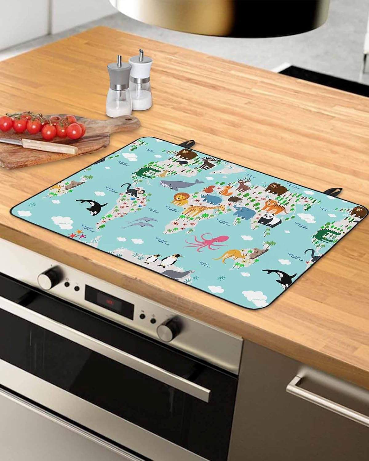 Turquoise Ocean Stove Top Cover for Electric Stove, Funny Cute Animals Clouds Cartoon Heat-proof & Non Slip Glass Top Stove Cover Protector, Kitchen Flat Cooktop Rubber Mat 36x21 Inches