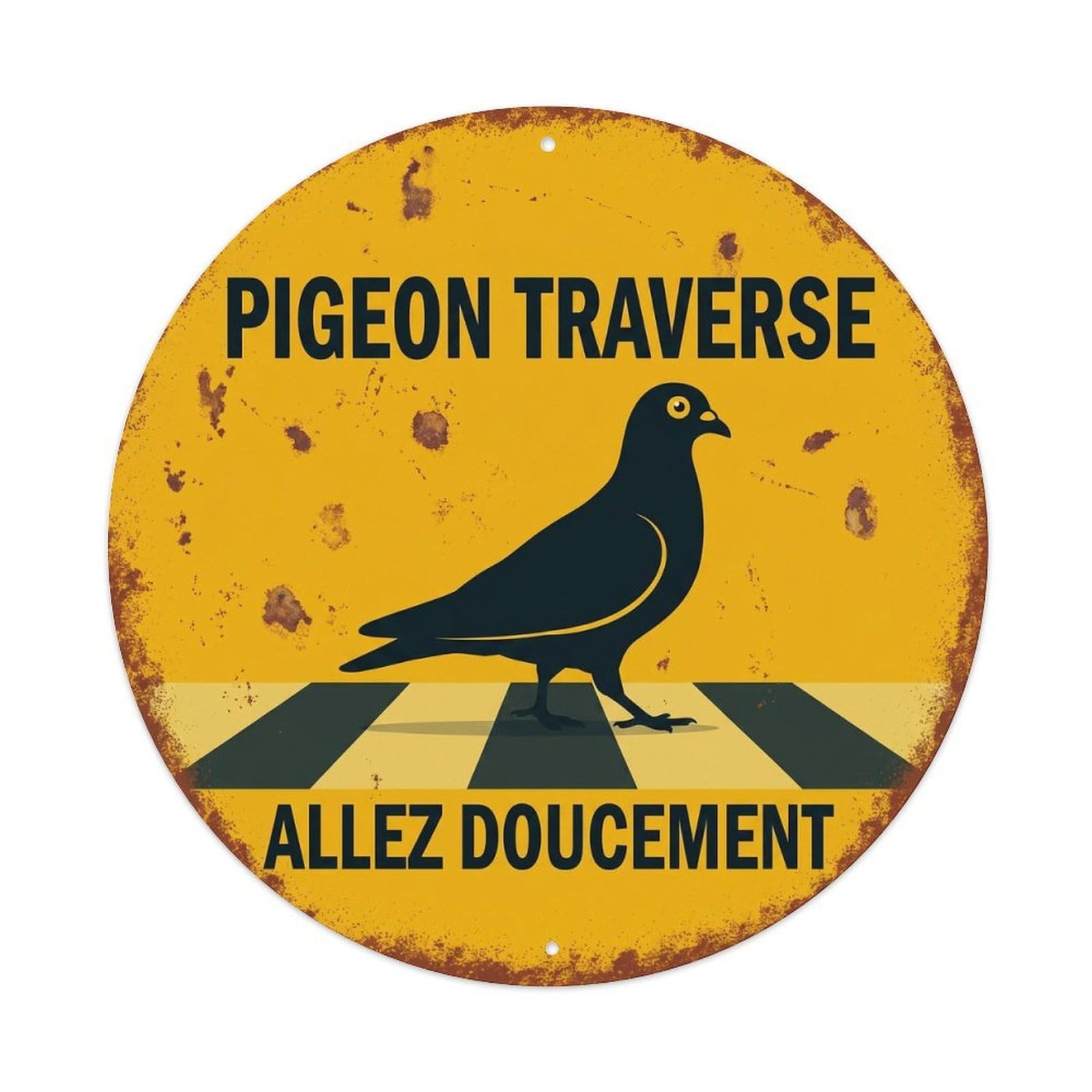 Pigeon Crossing Allez Doucement Retro Metal Tin Sign