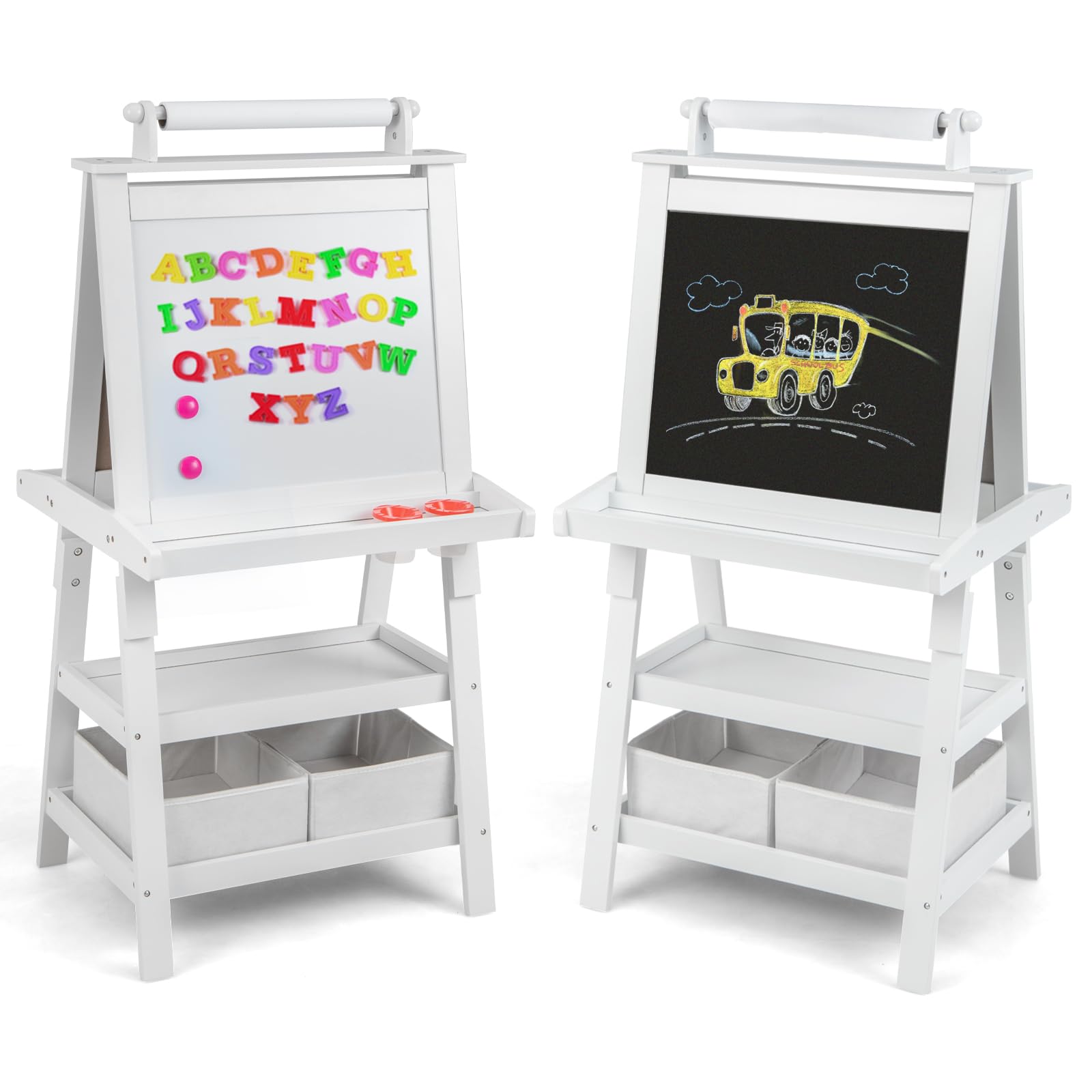 Chevalet Double Face Enfant – Blanc Magnétique + Noir – Avec Rangements – Accessoires Inclus – DREAMADE