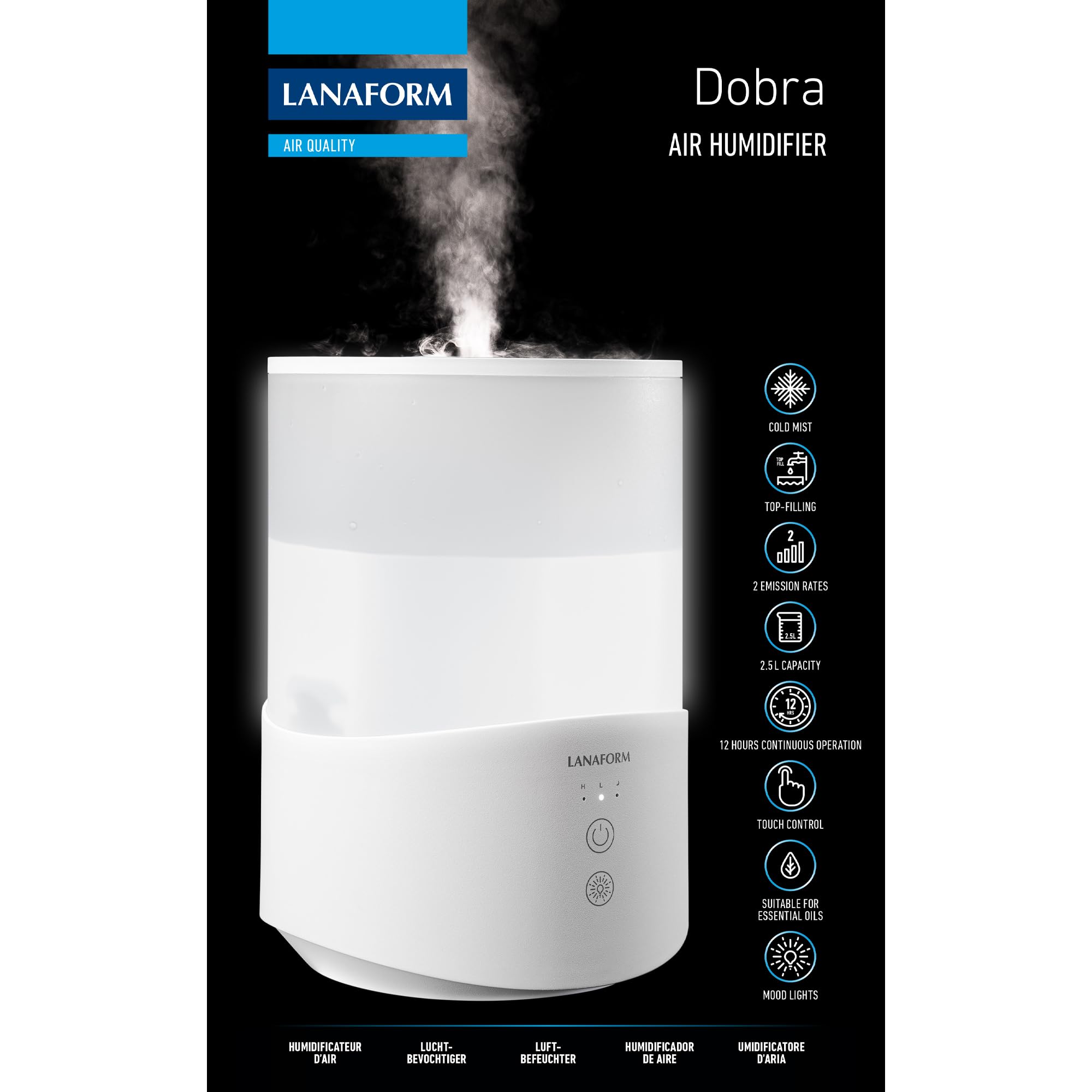 Humidificateur d'air -Diffuseur huiles essentielles -Lumière led -Mode nuit