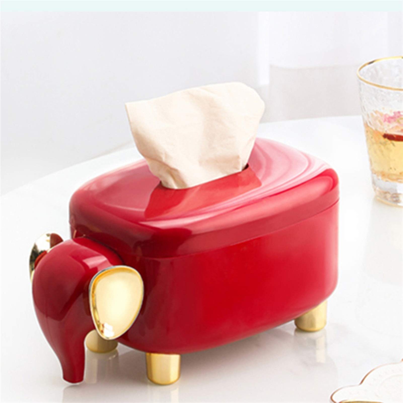 YAOLUU Tissue Box ​Cover Red Elephant Tissue Box Holder with Automatic Spring Decorative Tissue Paper Wipes Case Decorative Tableware Tissue Dispenser Box