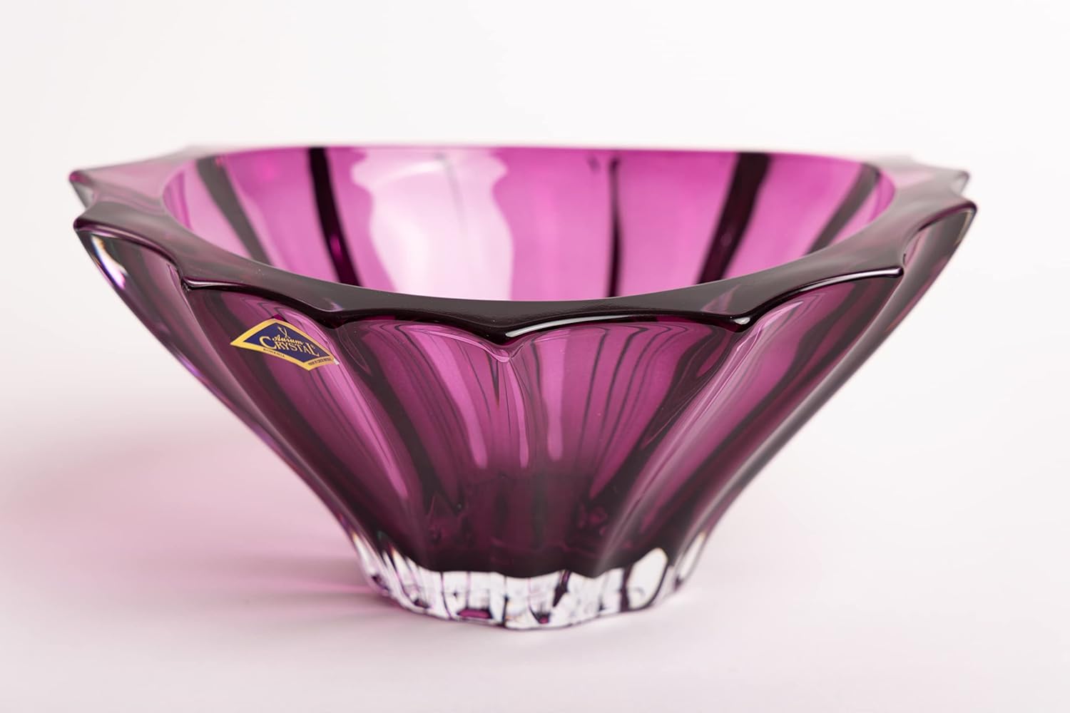 Czech Bohemian Crystal Glass Bowl-Vase 8'' Deep Purple ''Plantica'' Vintage European Design Elegant Centerpiece Fruits Desserts Home Decor Birthday Wedding Housewarming Anniversary
