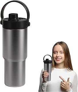 Botella de agua de acero inoxidable, 24,86 oz Travel Cup with Straw, Leakproof Ceramic Coated Liner, Insulated Vacuum Kettle for Coffee, Soy Milk, 9,84 x 2,8 pulgadas