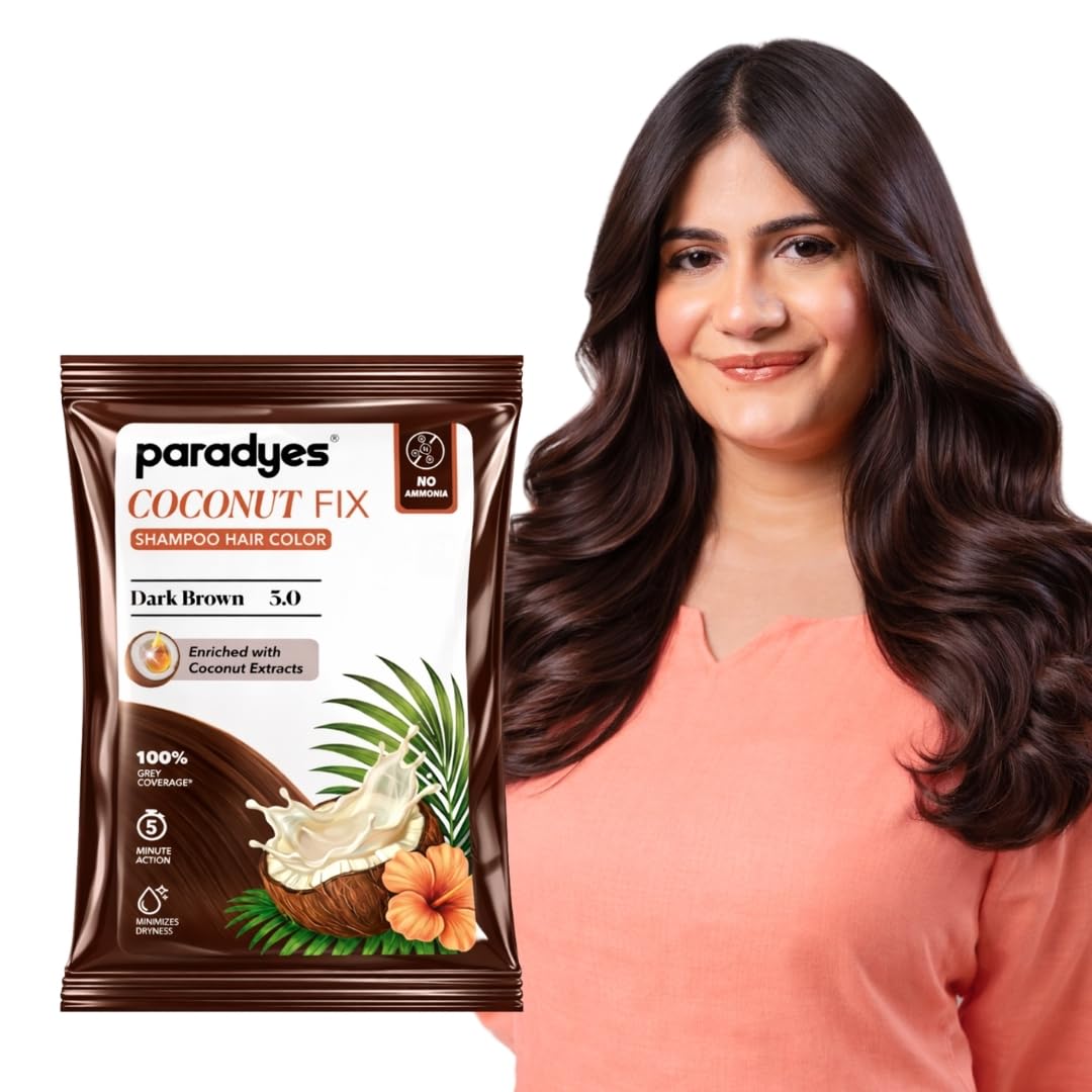 Paradyes Coconut Fix Shampoo Hair Color Dark Brown 3.0, No Ammonia, Enriched with Coconut Extracts to Minimizes Dryness, 5 - Minute Grey Coverage-picture-32