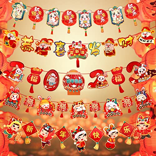 DPKOW 42pcs Bannière Fanion du Nouvel an Chinois 2023 Année du Lapin Festival du Printemps Bannière avec Ruban pour le Lapin Fête du Nouvel An Chinois Fournitures pour le Festival du Printemps Chinois Cover