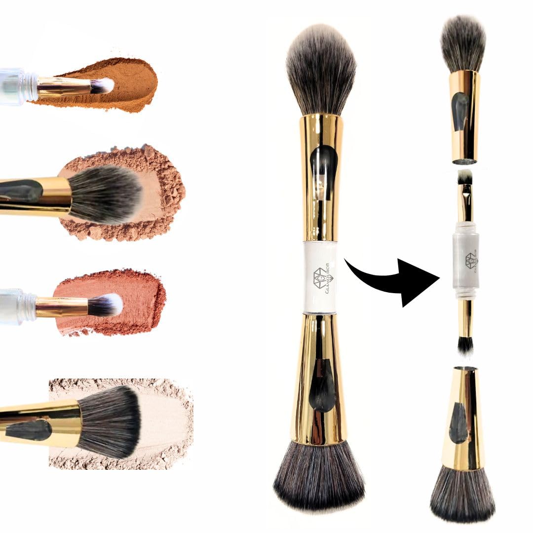 Glamouror 4-in-1 Makeup Brush Set, Multi- Functional Dual-ended Foundation & Powder Brush for Face & Eyes,Concealer Brush, Portable multi-use- &