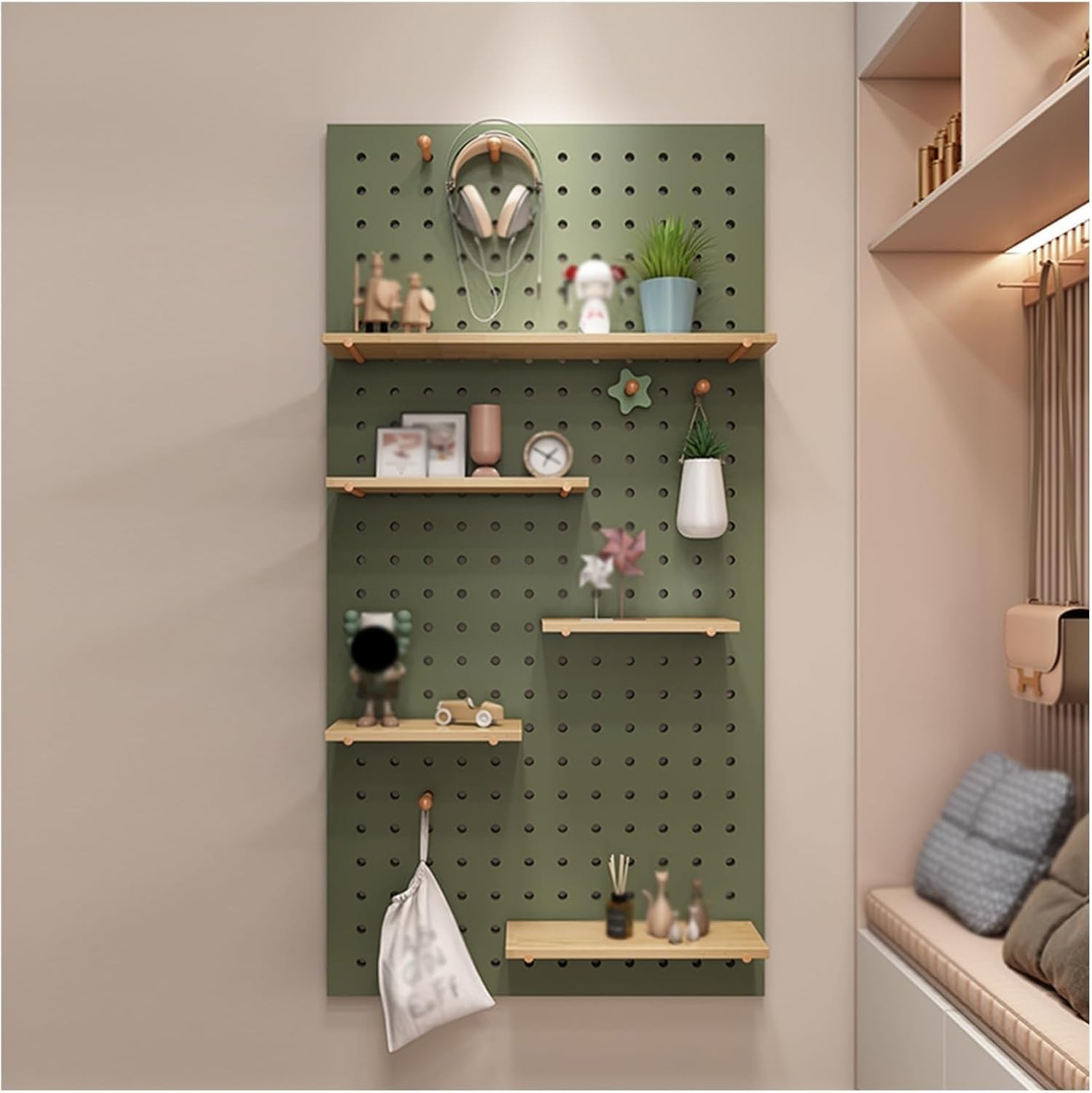 Pegboard-Wandaufbewahrung, Pegboard-Wand-Organizer-Paneele, an der Wand montiertes Peg-Board-Kombinationsset aus Massivholz, zum Aufhängen, DIY-Aufbewahrungsdisplay, modulares Wandregal für