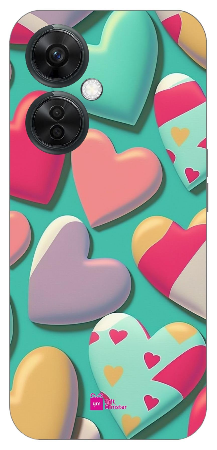 Gift MinisterHard Designer Mobile Case for One Plus Nord Ce3 Lite 5G Back Cover Sea Green - Hip Modern Candy Heart Pattern Bright Summer Cool Pop Digital Art Shockproof Anti-Fingerprint 1Pcs 1701V
