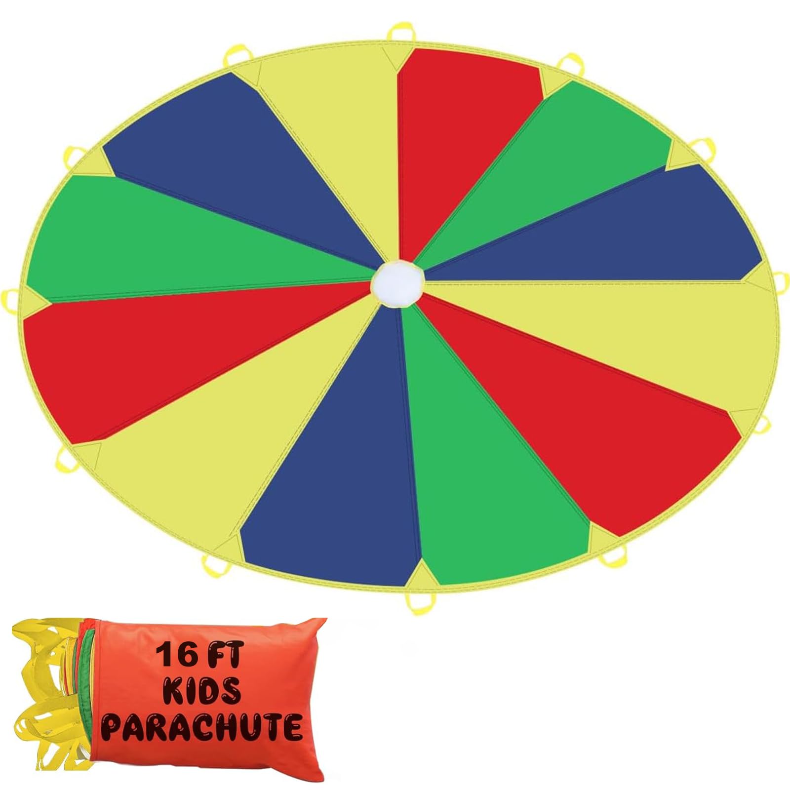 Sonyabecca Kids Play Parachute, Play Parachute 16ft with 12 Handles for Kids Cooperation Group Play