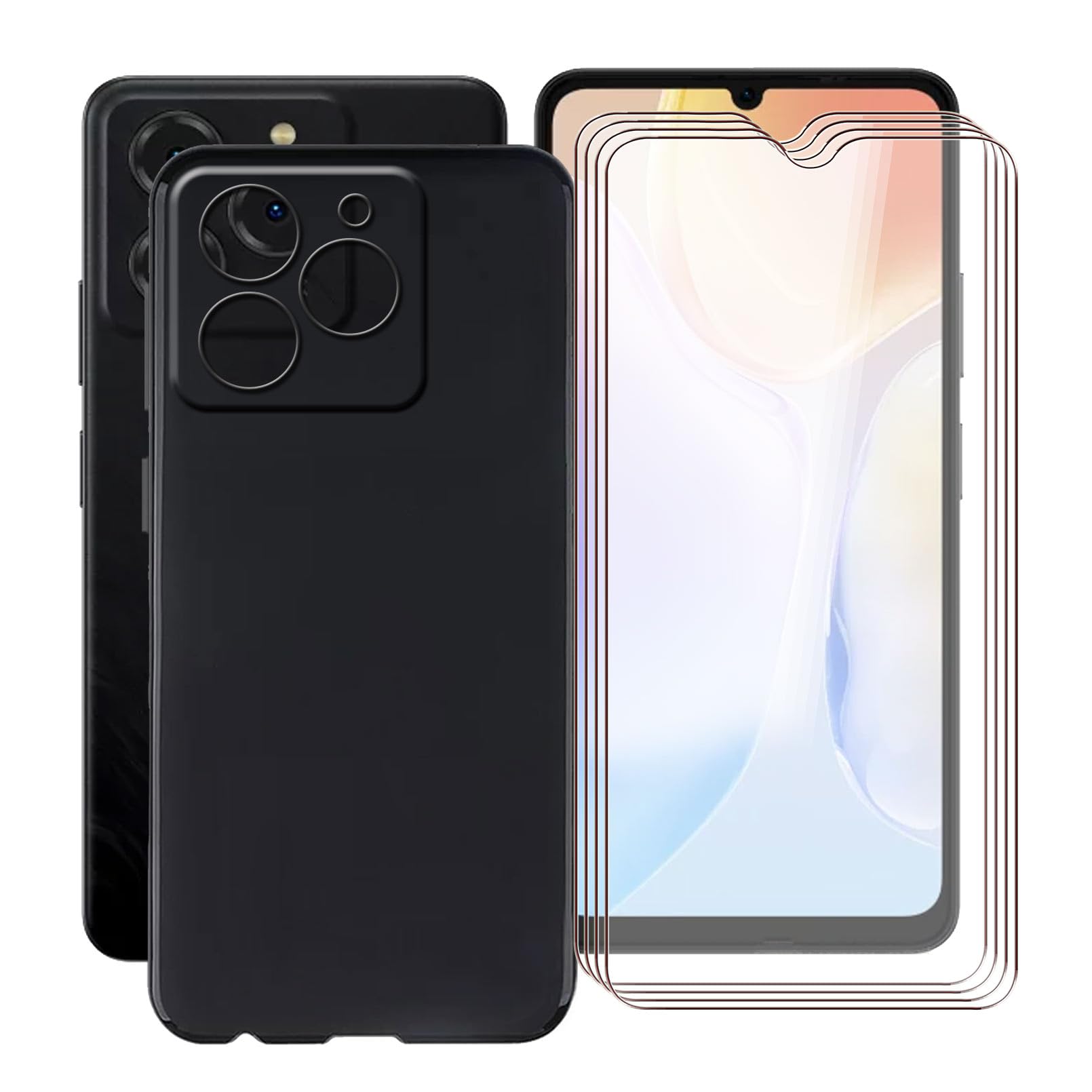 YQINHHME Phone Case for Ulefone Note 20 Pro (6.75") + 4 Pack Tempered Glass Protective Film, Soft Silicone Shockproof X Anti Scratch Shell TPU Slim
