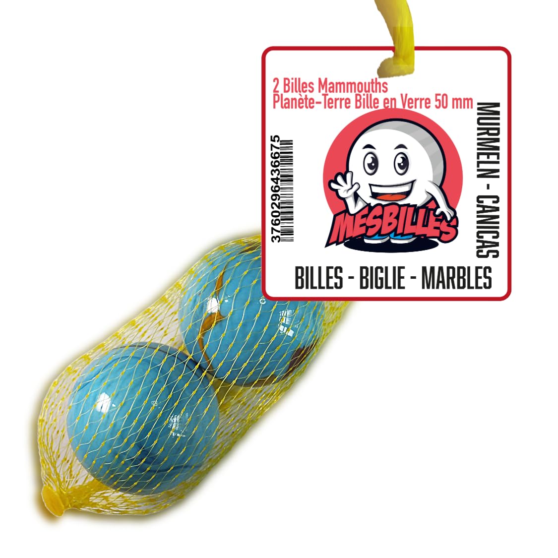 2 Billes Mammouths Planète-Terre - Bille en Verre 50 mm