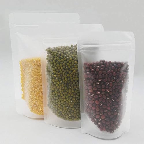 Miniatura 6 de Paquete de 50 bolsas de alimentos con cremallera transparente mate esmerilada, bolsa de pie, bolsas resellables para dulces, bocadillos y té, bolsas