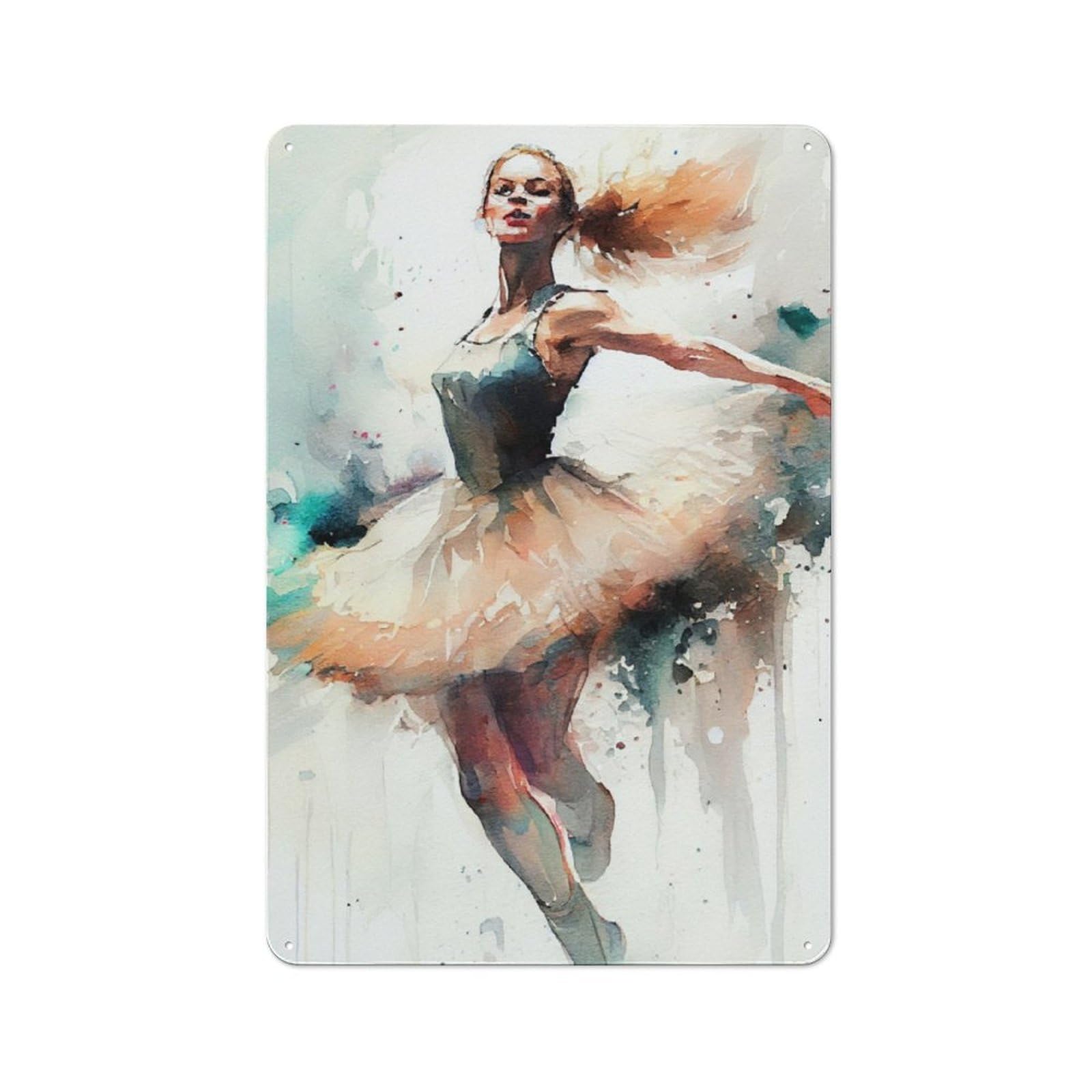 Junmoney Ballet Dancer Watercolor 30X20cm Retro-Style Tin Sign With For Café Or Home Bar, For Metal Sign Collectors, For Garage And Workshop Walls