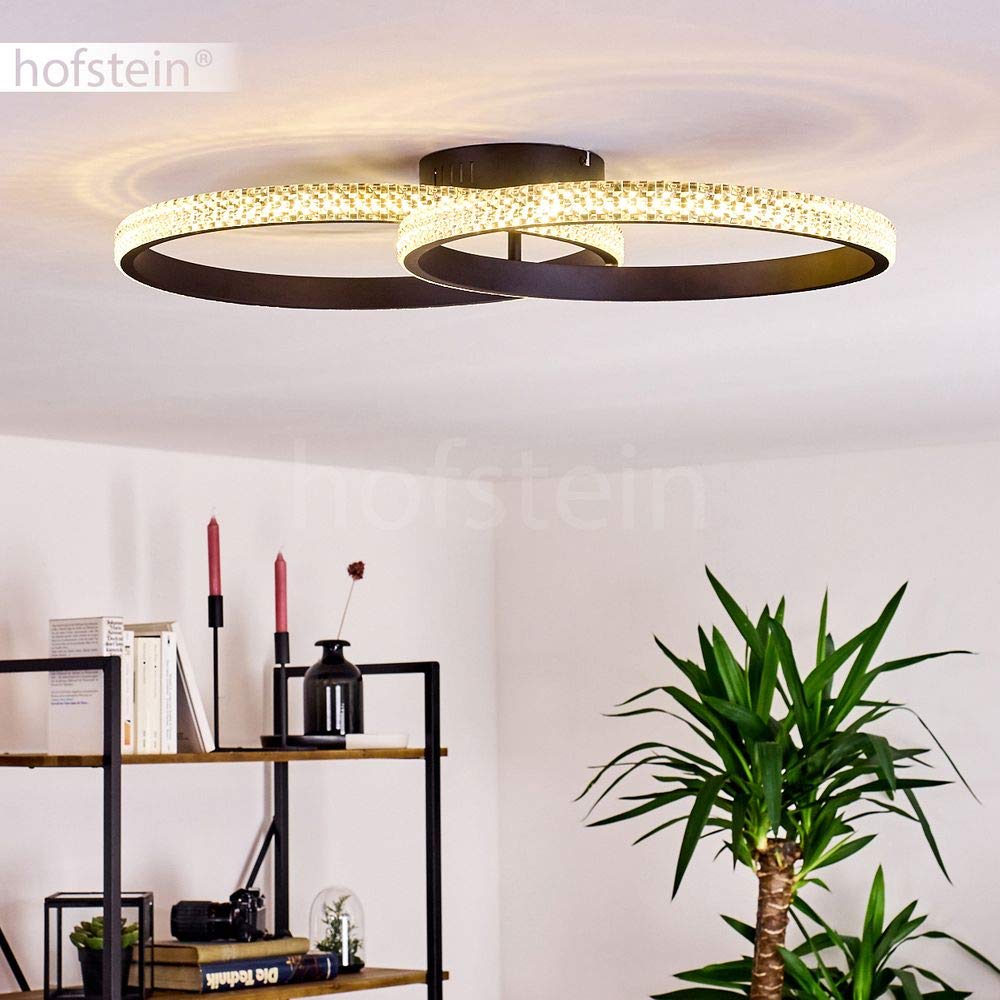 HOFSTEIN LED Deckenleuchte Melosa, moderne runde Deckenlampe aus Metall in Schwarz/Weiß, dimmbar über Lichtschalter, 13 Watt, Ø Ringe 45cm/40cm, Höhe 10cm, 1720 Lumen, 3000 Kelvin, Wohnzimmer, Küche