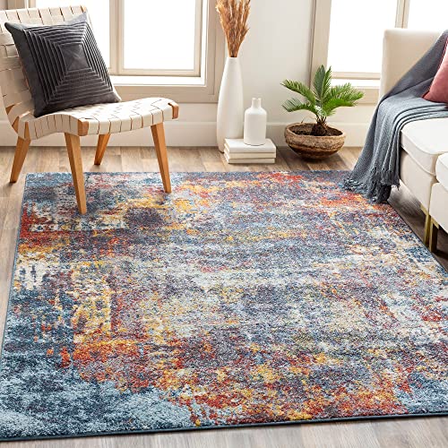 Livabliss Miami Abstract Rug - Area Rugs Living Room 120x170 cm, Dining Room, Lounge, Kitchen, Bedroom - Modern Marble Large Rug, Soft Luxurious Easy Care Medium Pile, Dark Blue, Rust and Grey