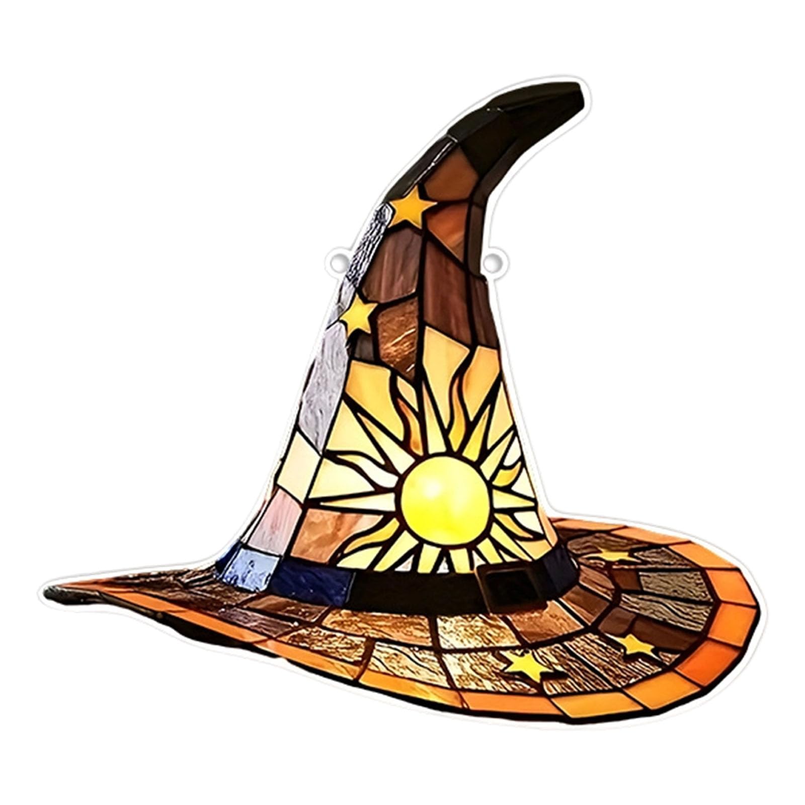 Carotoe F Stained Glass Window Hanging, Witch Hat Suncatchers Colorful Glass Panel Wall Art Decors Or Balconies, Yard, Wall Garden Witch Hat Stained Suncatchers Window Hanging Decoration