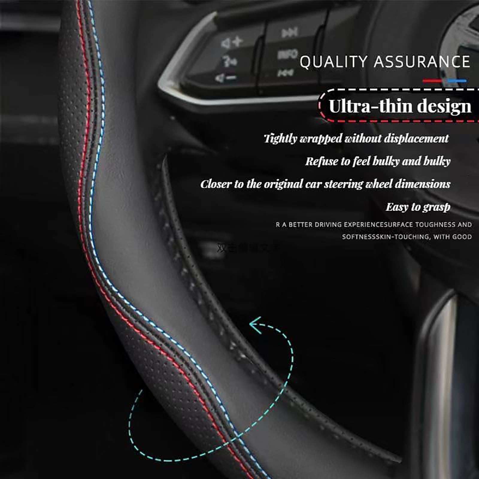 Couvre-Volant pour Peugeot GT Rifter 208 308 2008 3008 508 508 SW 5008 Housse de Volant en Cuir Microfibre Accessoire de Protection Confortable Antidérapant,Black B