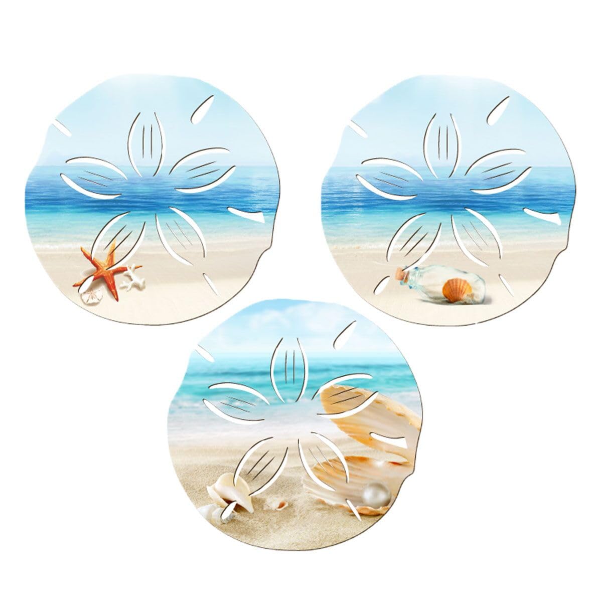 Sand Dollar Wall Decor, 3Pcs Wood Outdoor Coastal Wall Art Ocean Beach Wall Dollars Decor Starfish Seashell Sand Sea Beach Signs Hanging Wooden Nautical Decor for Home Bathroom Decorations (3pcs)