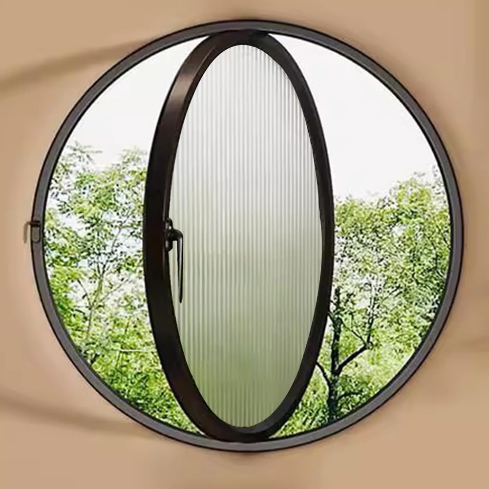 Finestra a oblò Rotonda a Filo, Finestra a oblò Girevole a 360° con Maniglie, finestre in Vetro temperato Ventilate girevoli per Bagno e Cucina, Nero 1,40 cm/15,7 Pollici