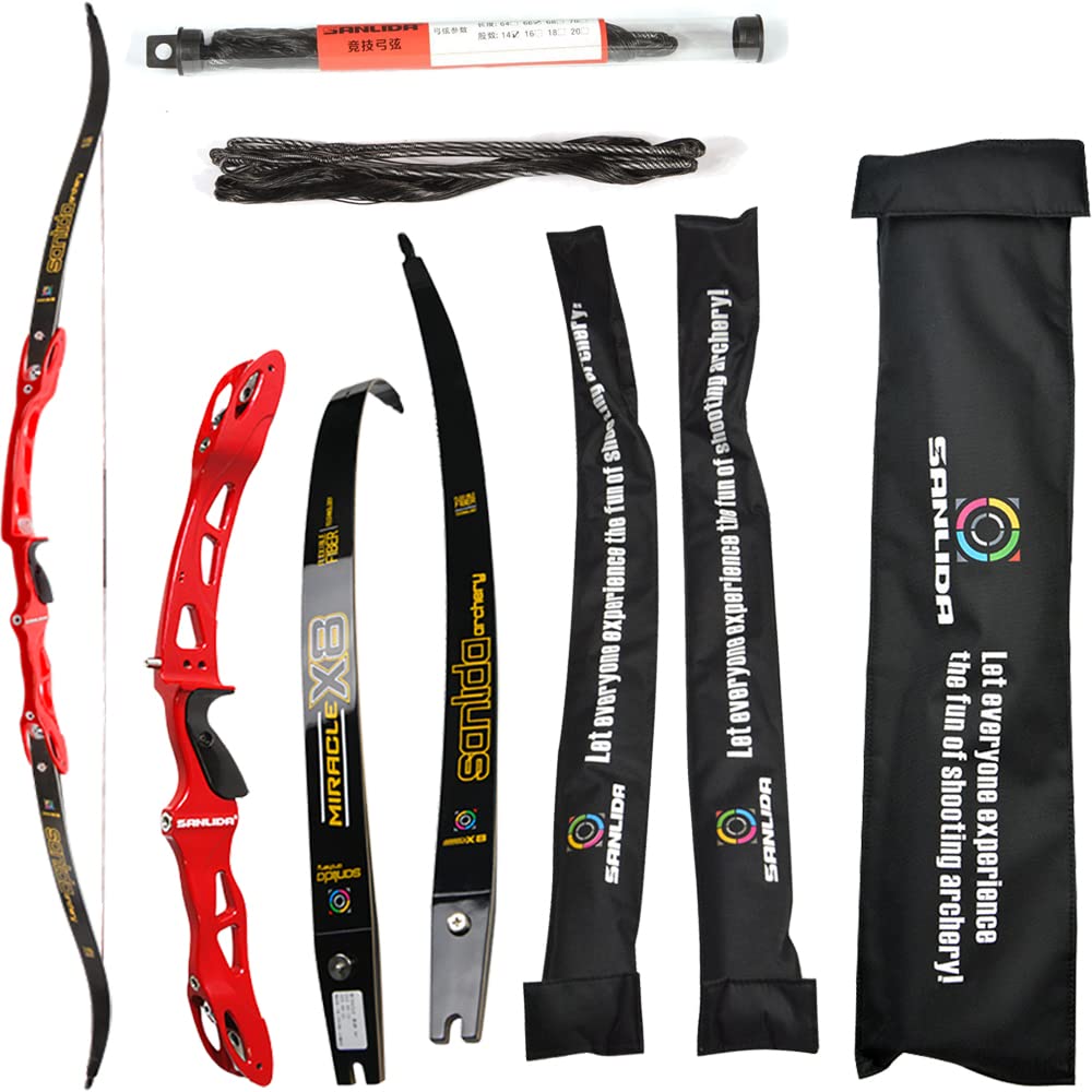 wolfman Recurve Bow Set Adult 66/68/70 Inch 14-44 Lbs Archery Hall ILF Competitive Bow and Arrow Set Competitive Bow Hunting Bow Set for Archery Club Shooting Practice RH (Red, 66"/20Lbs)