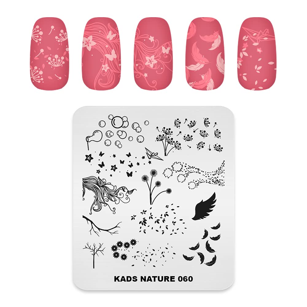 KADS Nail Stamp Plate Nail Decoration Stamping Template Nature Series Nail Design DIY Tool Branches& Wings& Bubbles (NA060)