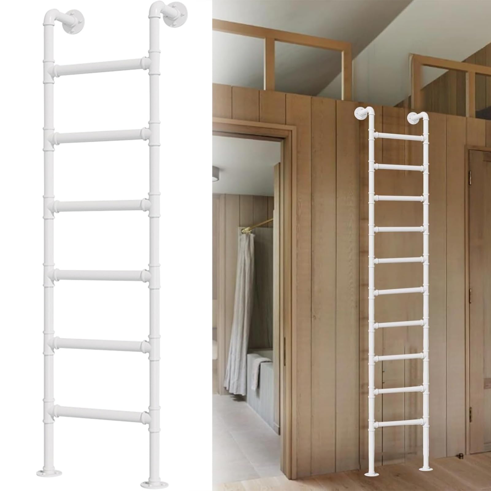 Scala a Parete per Appartamenti Domestici, Scala di Uscita per Finestra del Seminterrato Scala a Pioli in Metallo Bianco per Letto a Castello Soffitta Camper, Scale Dritte Multiuso a 3/4/5 Gradini(146