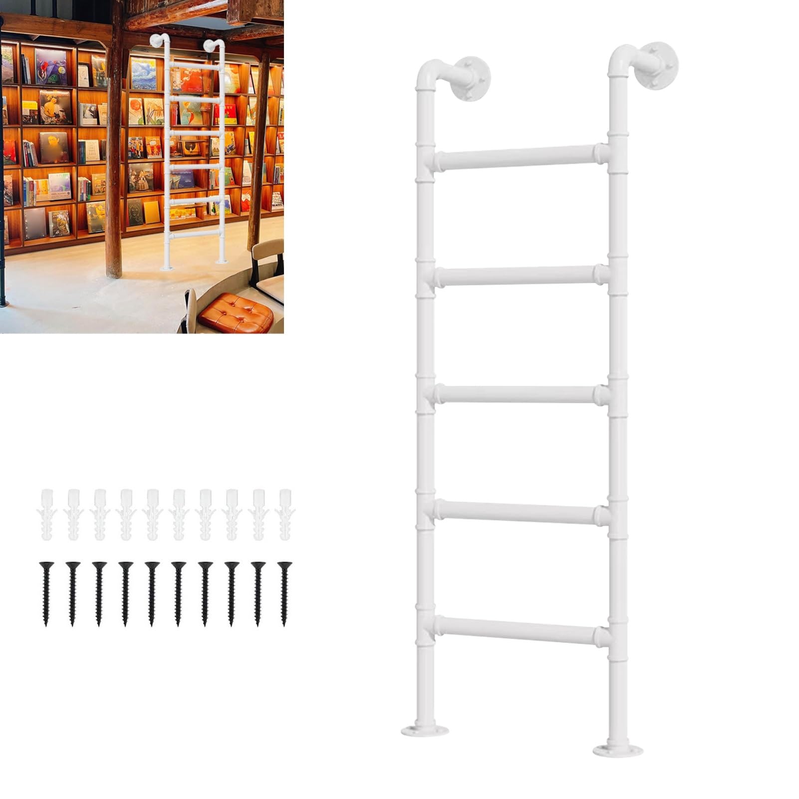 Wall Fixed Ladder, Wall Mounted Metal Loft Bed Ladder, Emergency Egress Ladder, 100-300cm(240cm/94in)