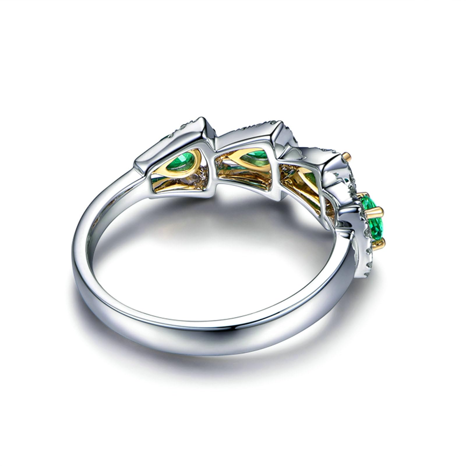 Alianzas de boda de platino 950 individuales para mujer, anillo de compromiso, triángulo con gotas de 0,5 quilates de esmeralda y moissanita, 0,2 ct, talla 47-65