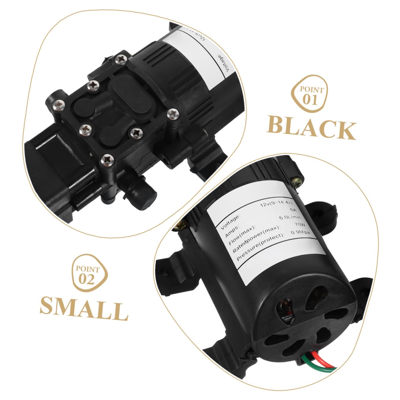 Bomba de Diafragma Eléctrica 12v 70W Negra Microbomba Autocebante de Alta Presión para Pulverización y Limpieza Apagado Automático y Reinicio Inteligente Adecuado para Sistemas