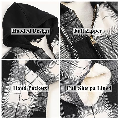 ThCreasa Womens Full Sherpa Lined Plaid Flannel Hooded Jacket with Hand Pockets, Zip Up Fuzzy Hoodie Flannel Shacket4