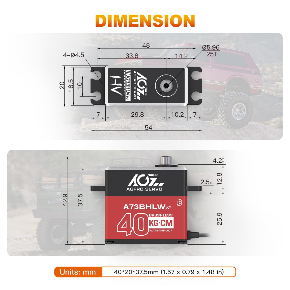 AGFRC A73BHLW V2 40KG IP67 Waterproof Brushless 110 RC Servo | Full Metal Gears HV Programmable Digital Servo with 25T Metal Horn Ideal for 110 RC Cars Boats & Crawlers product thumbnail 6