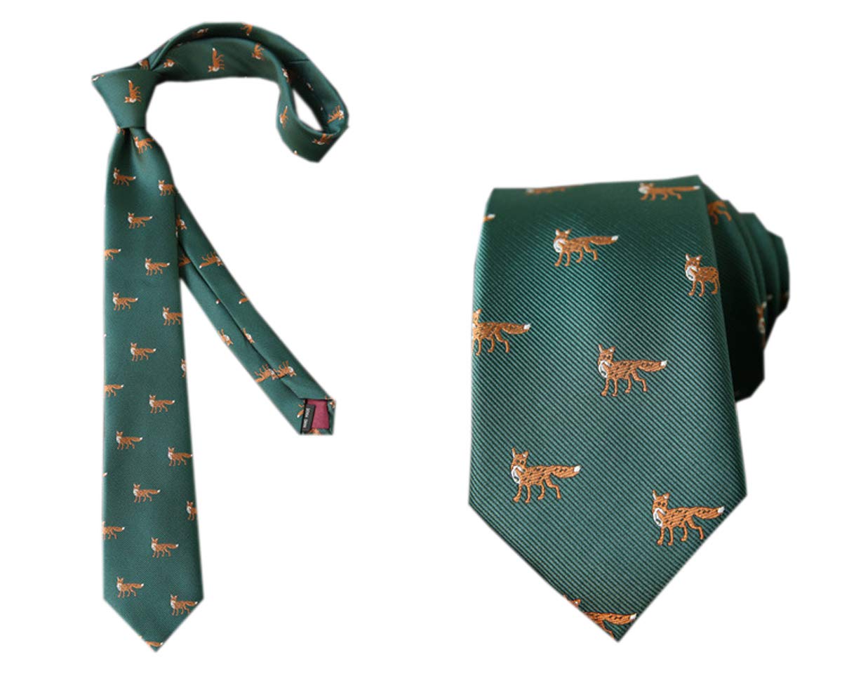 ACVIP Men's Animal Embroidered Ties Woven Jacquard Wedding Party Necktie (Fox Green)