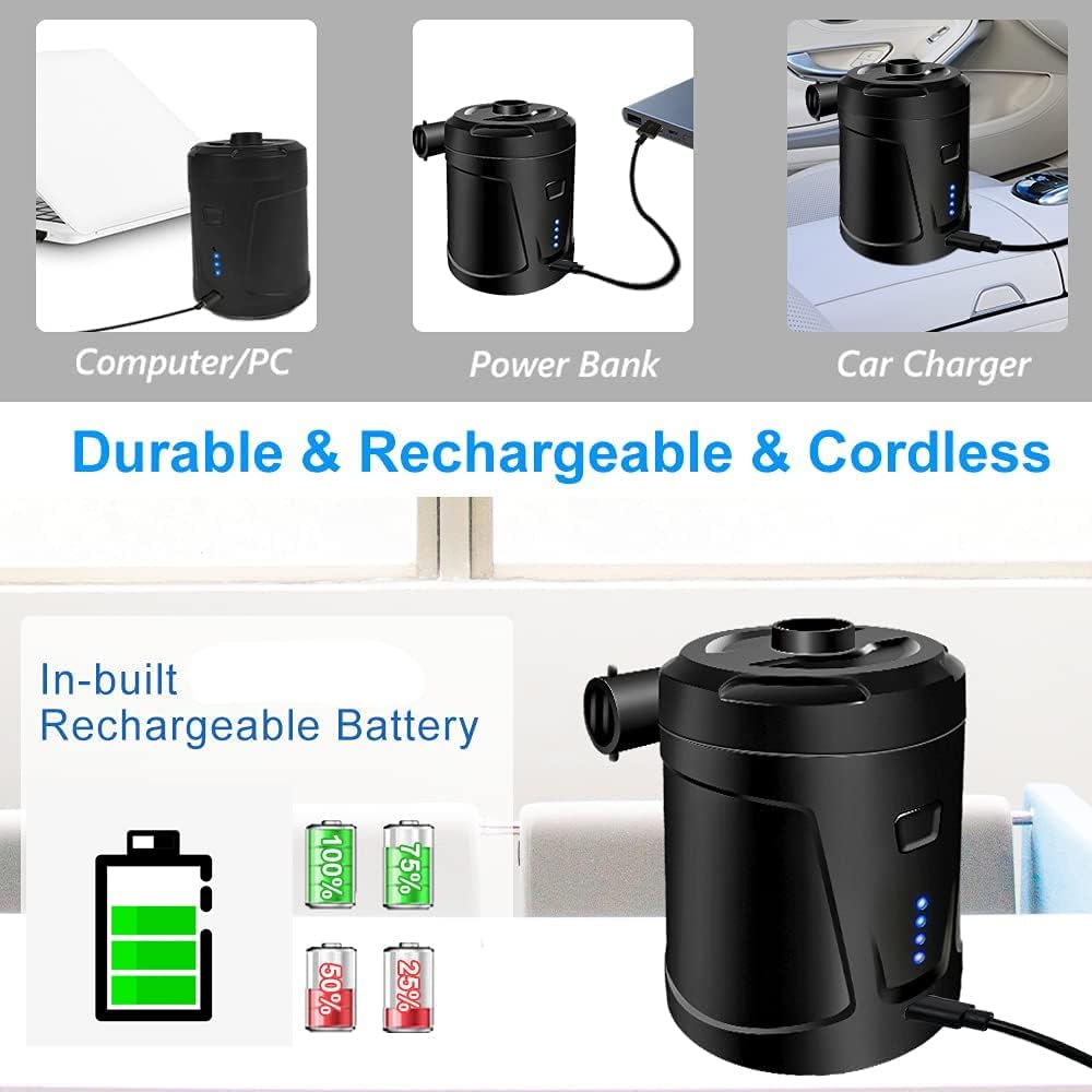 Portable Air Pump for Inflatables, Electric Pump for Air Mattress with 3 Nozzles Inflator Deflator for Air Bed Pool Floats Pump : Home & Kitchen
