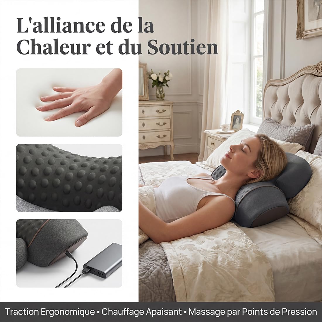 Spinea Cervicalm, Masseur Cervical 3 En 1 Avec Chauffage, Vibration, Traction - Intensité RéGlable Portable, Soulager Les Douleurs Des Tissus Profonds Pour Maison Et Bureau (#2,Trois modes)