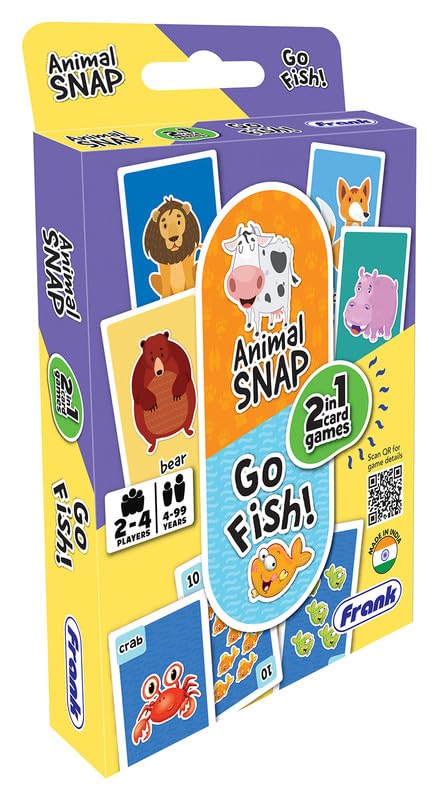 Image of Frank Animal Snap & Go Fish Card Games | 2-in-1 Fun Matching & Memory Game for Kids 4+ Years & Adults | Classic Travel-Friendly Card Game with 104 Cards for Family Game Night & Early Learning