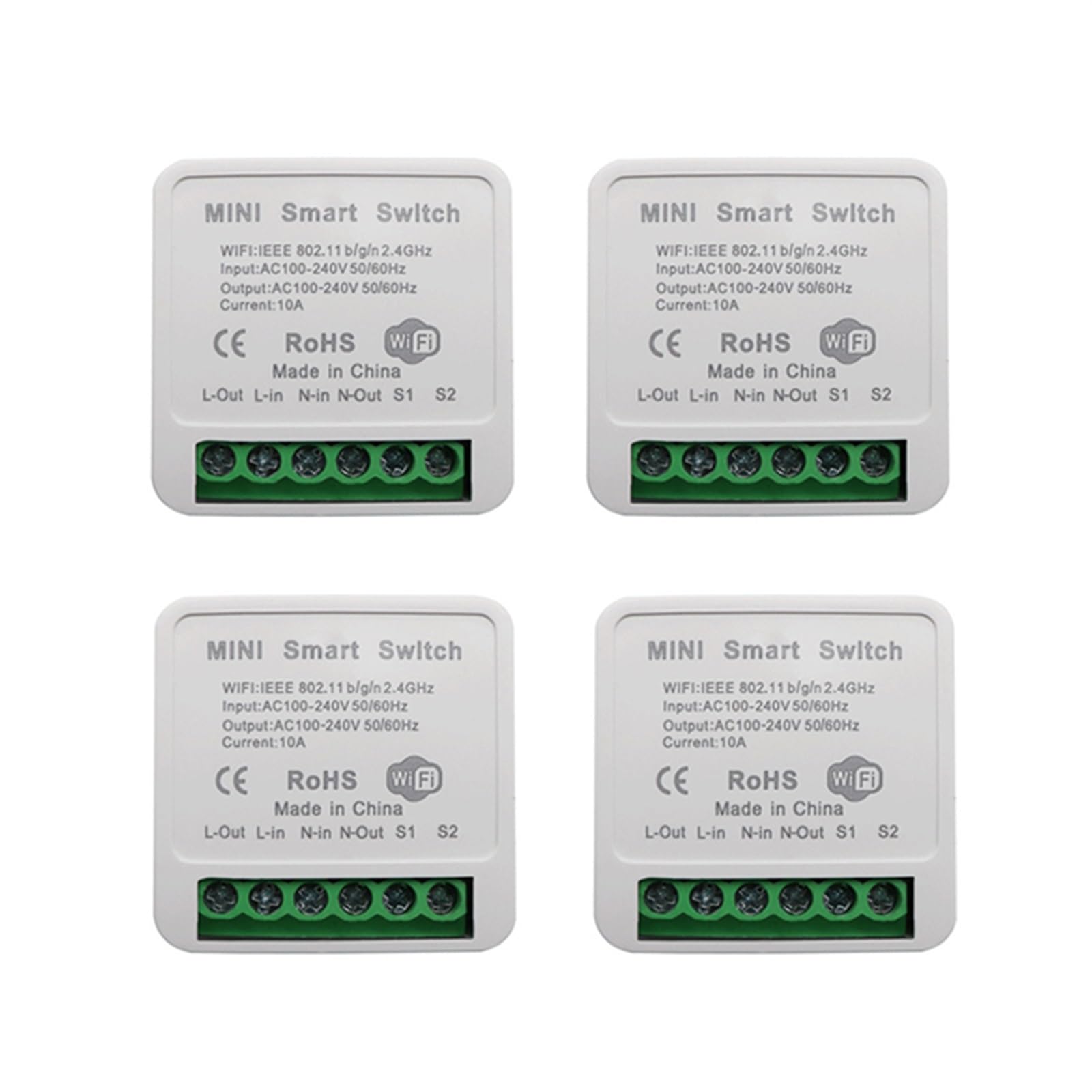 DEHIWI 16A Mini 2 Control de vía DIY WiFi Interruptor de luz LED Inteligente módulo de Interruptor de relé por Smart Life Control Remoto Alexa Google Home (Color : 4Pcs, Size : 10A)