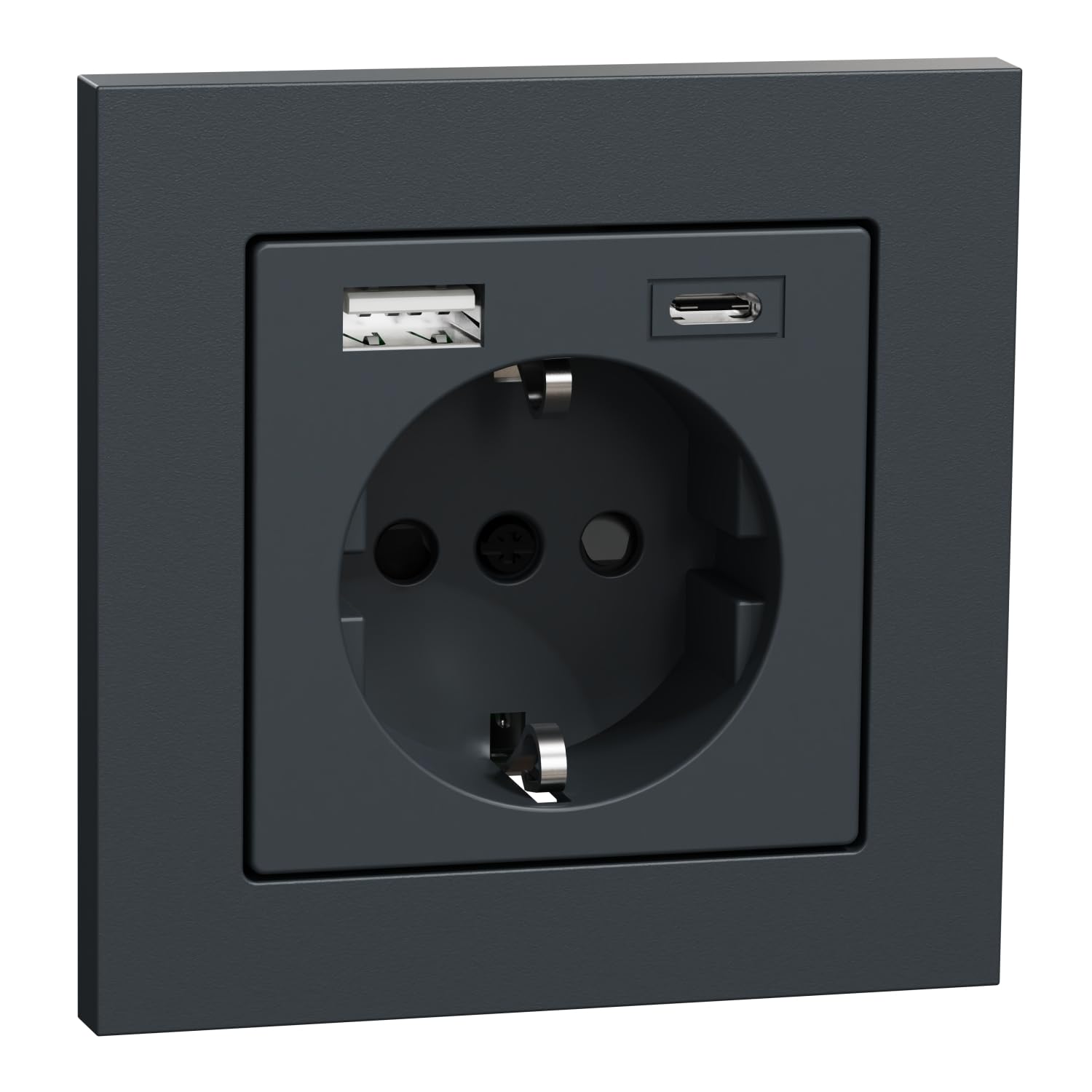 Komplettset SCHUKO Steckdose mit USB-Ladegerät Typ A und Typ C, Merten System M-Pure, Anthrazit